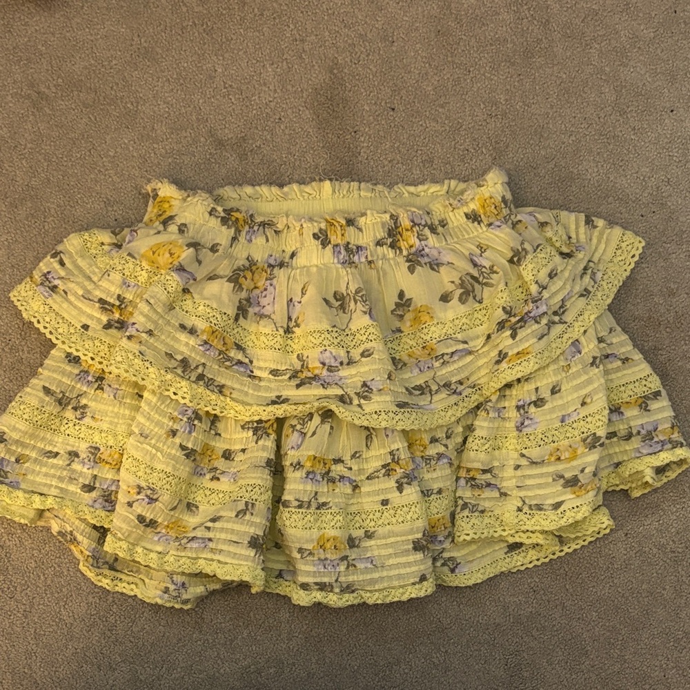 Aerie Yellow Floral A-Line Skirt
